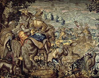 Arazzo che raffigura una scena di falconeria